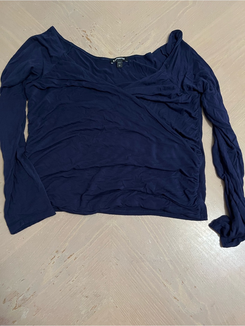Express Navy Long Sleeve Wrap-Style Top